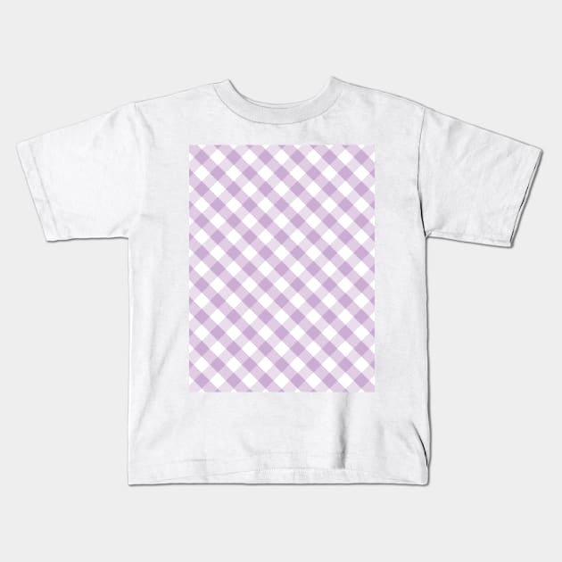 Lavender and White Check Gingham Plaid Kids T-Shirt by squeakyricardo